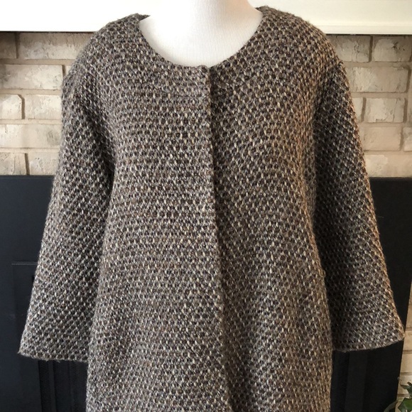 Eileen Fisher Brown Tan Tweed Italian Fabric 4-Button Swing Jacket size Large - Picture 2 of 14
